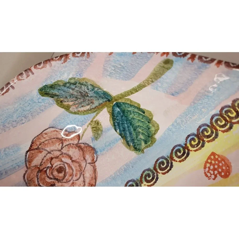 Hand Painted Heart Shaped Italian‎ Pottery Serving Bowl Rose And Hearts